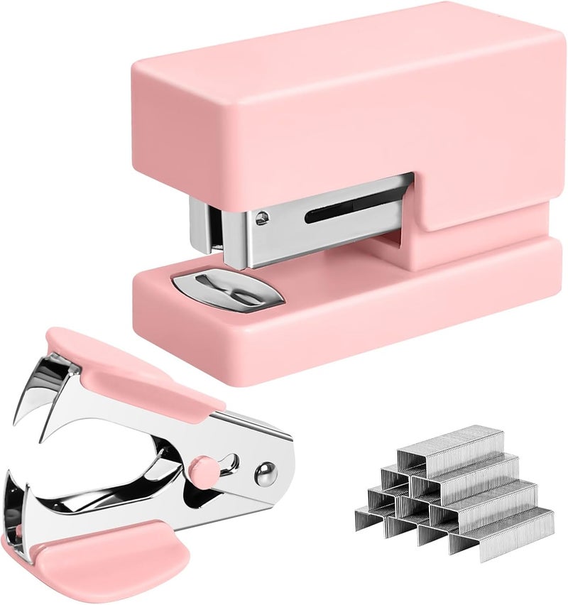 Yzkula Mini Stapler - Small Cute Desk Staplers - 25 Sheet Capacity with 830 Staples and Staple Remover, Desktop Stapler for Office, School, Home, Pink - Image 1
